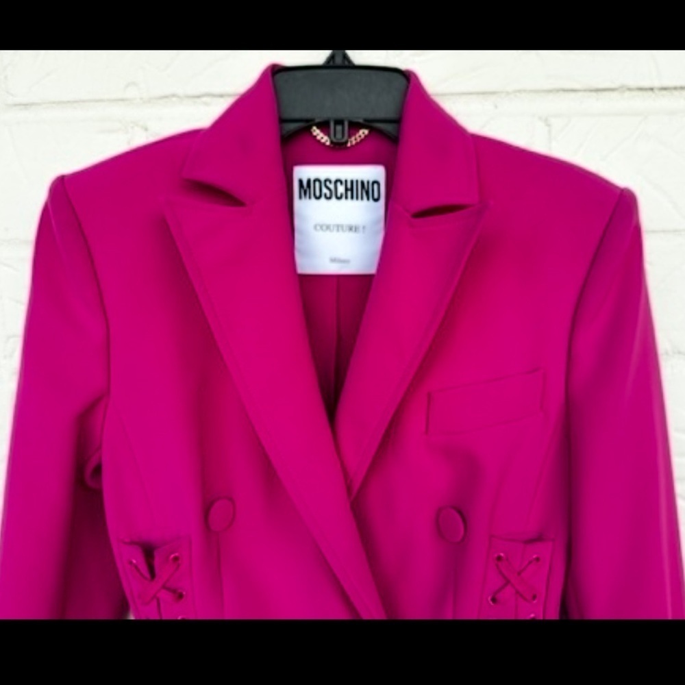 New Moschino Bondage Lacing Crepe Hot Pink Blazer Size 4 - Picture 6 of 16